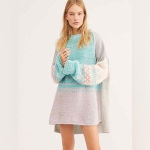 NWT Free People Polar Opposites Oversized Fun Cotton Candy Sweater Dress M